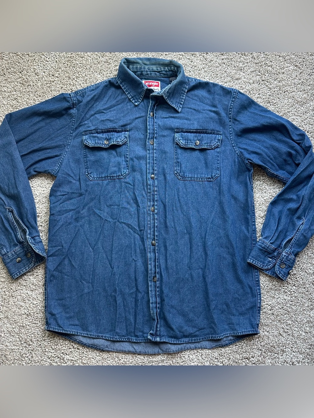 Wrangler Shirt Mens M Blue Denim Cotton Long Sleeve Button Up Pockets Point 551